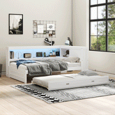 Bellemave® Full Size Wood Daybed with Storage Shelves, USB, LED and Trundle - Bellemave